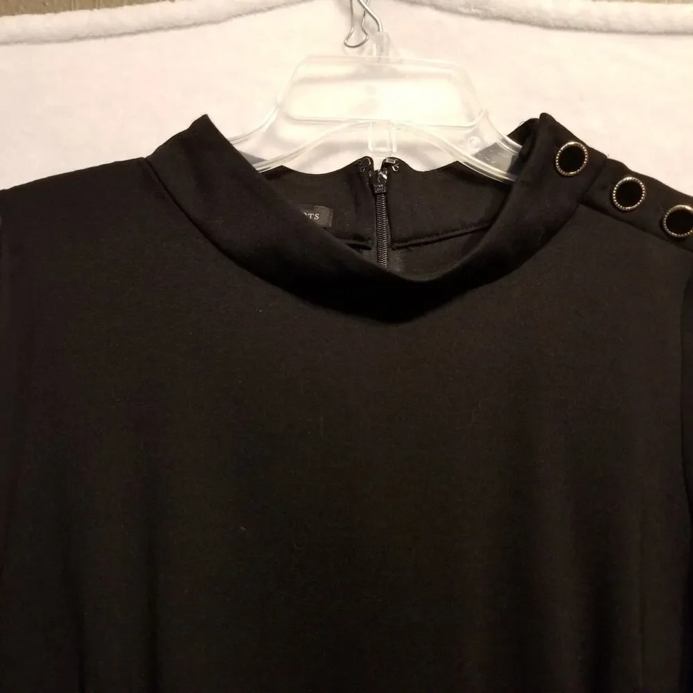 Talbots 10 Dress Black Sheer Sleeves Mock Neck Shift Short Mod Retro Whimsigoth